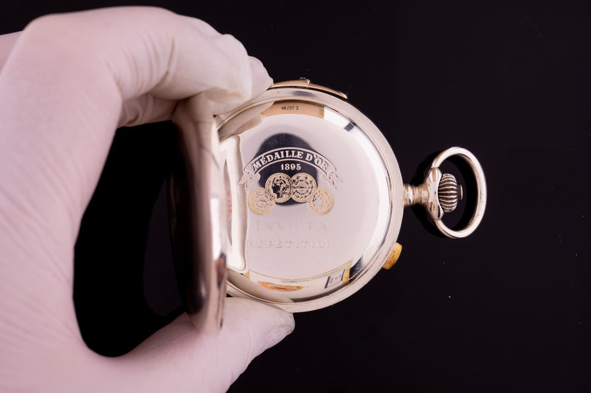 Invicta ¼ Repetitions-Taschenuhr Savonette mit Chronograph ca. 1900